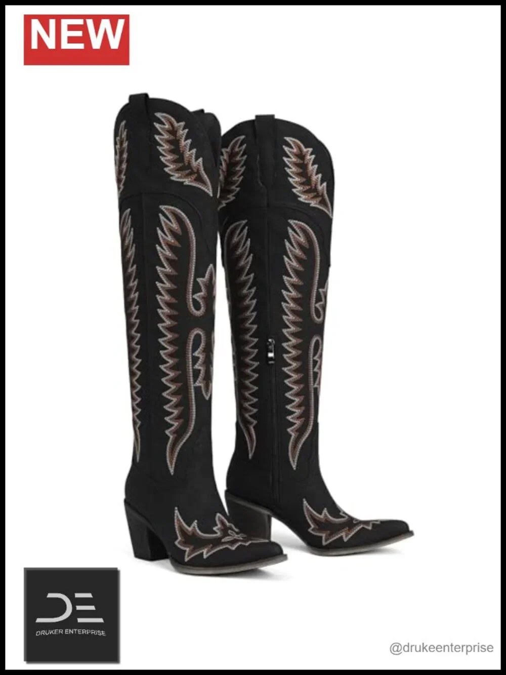 Women's Over the Knee Western Cowgirl Boots Classic Pointed Toe Embroidered